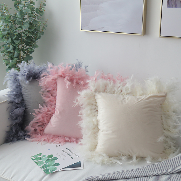 Bắc Âu in lông thật ôm gối đệm sofa gối công chúa màu hồng cô gái văn phòng nhà đạo cụ chụp ảnh - Trở lại đệm / Bolsters gối vuông tựa lưng sofa