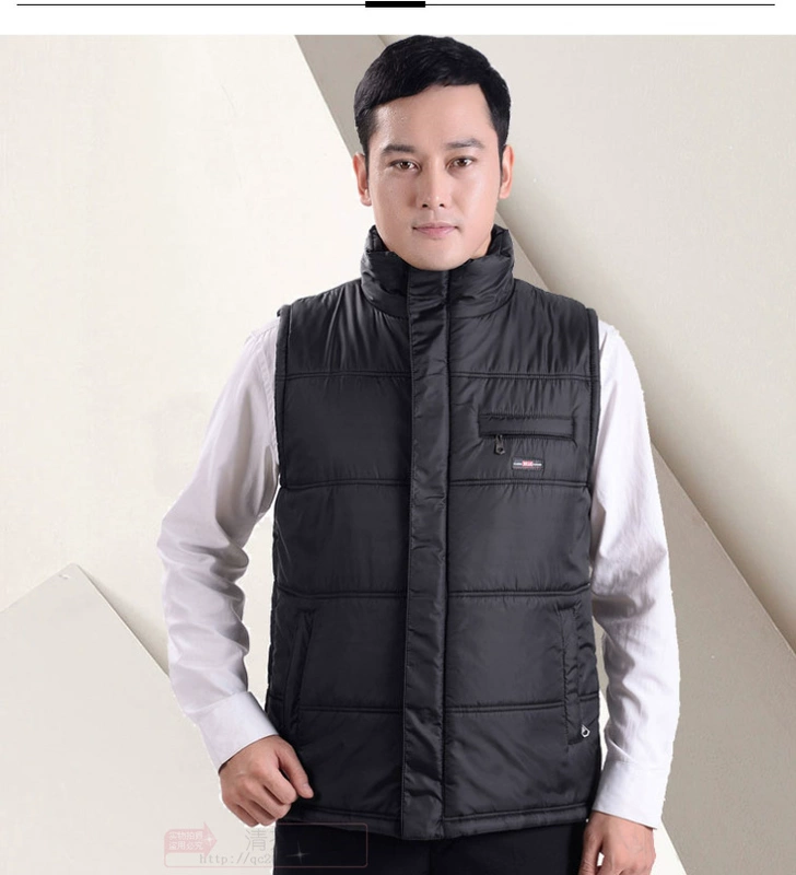 Áo vest nam trung niên cotton không tay vest nam trung niên dày áo ấm đứng cổ áo vest mùa thu và mùa đông cha quần áo cotton