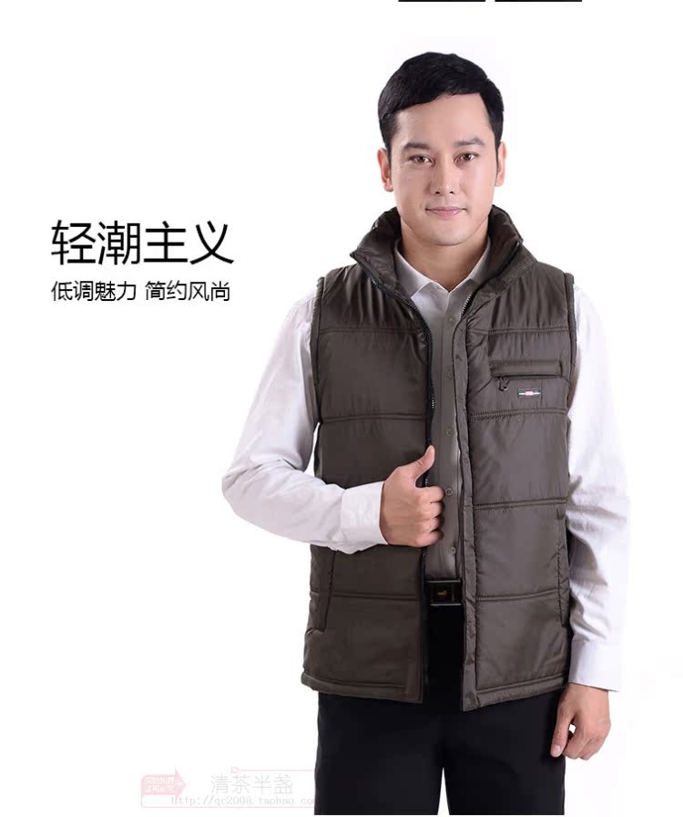 Áo vest nam trung niên cotton không tay vest nam trung niên dày áo ấm đứng cổ áo vest mùa thu và mùa đông cha quần áo cotton áo giả vest nam