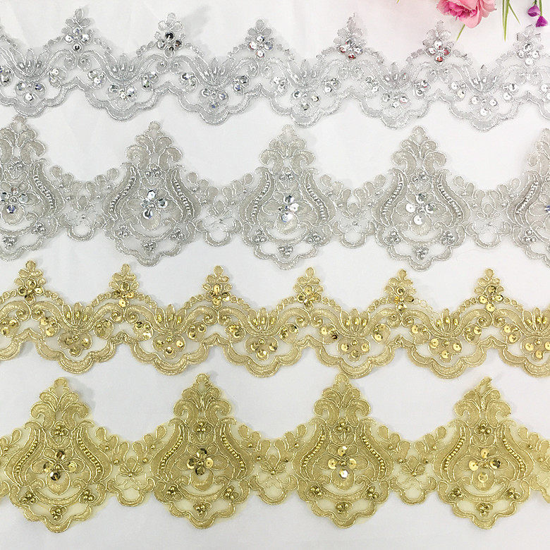 Golden Lace Gold Silk Thread Car Bony Lace Wedding Dresses Dress Car Bone Nag Pearl Shiny Lace Accessories