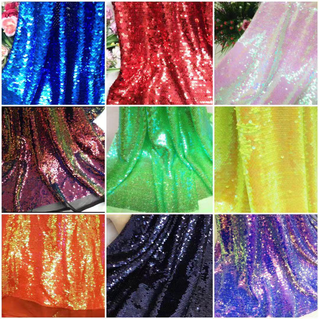 5MM symphony grass green powder blue purple lemon yellow orange fish scale sequin fabric dress lace stretch dress fabric