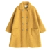 Khóa đồng vào mùa thu và mùa đông trong chiếc áo khoác len hai dây dài Hepburn gió dày ấm áp áo khoác len nữ - Accentuated eo áo