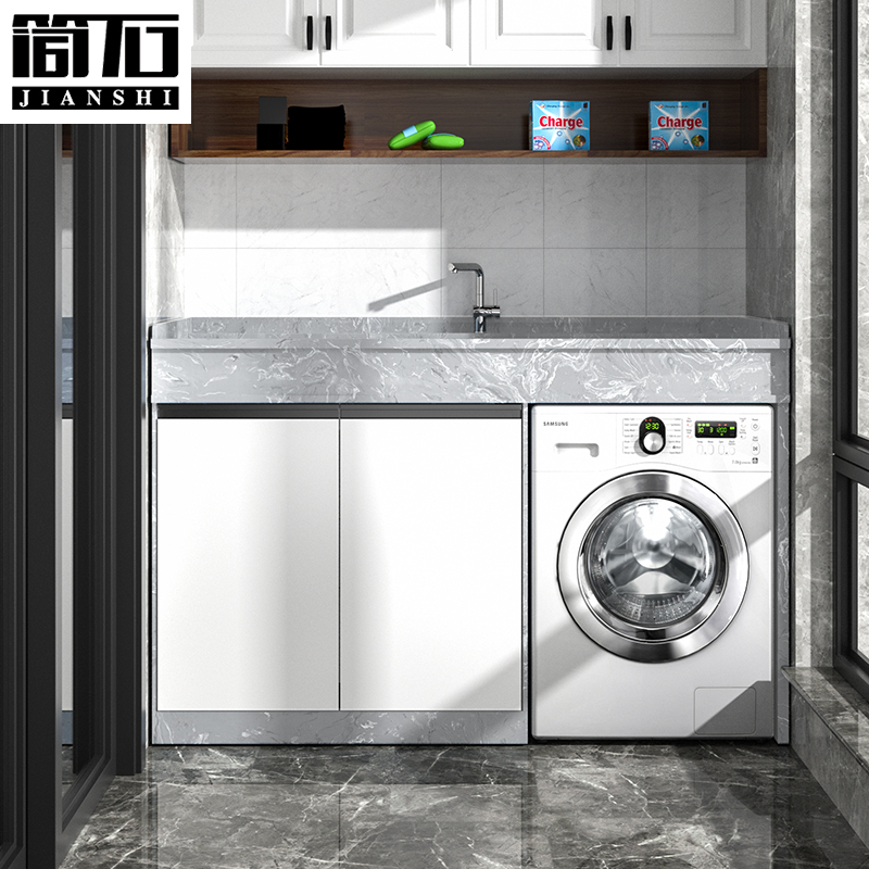 Balcony washing machine cabinet combination marble wash basin integrated pool custom wash basin wash table slot small apartment