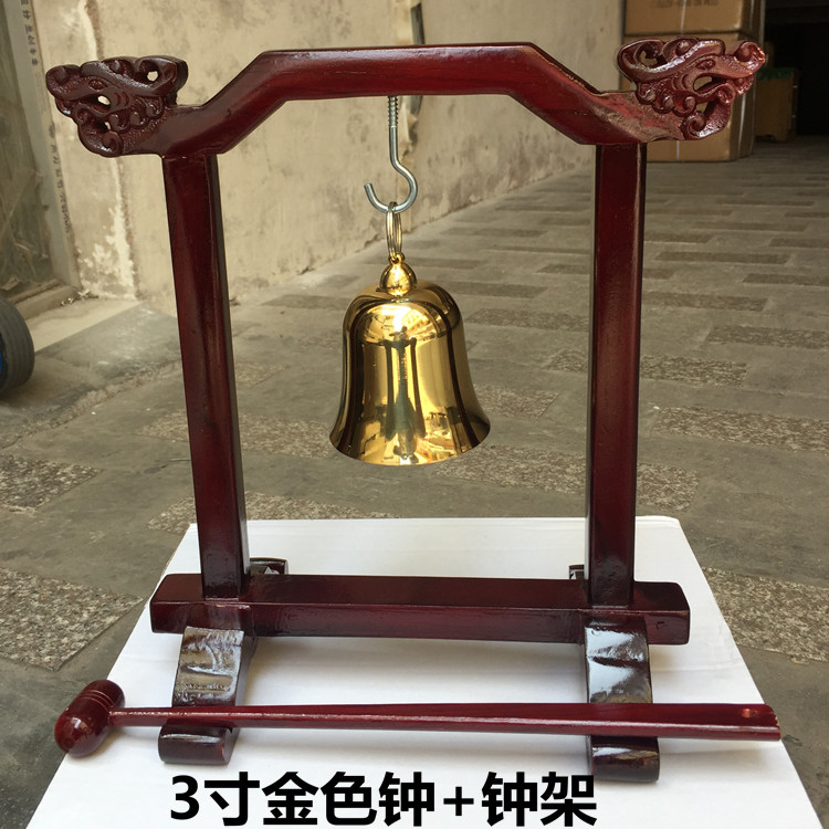 Due to edge cabinet Buddha double tap solid wood imperial bell frame pure copper 3 inch golden imperial bell black land clock distribution stick-Taobao