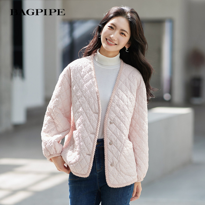 バグパイプ 2024年秋新作 シャネル風 冬用コットンパッド入りジャケット（女性用）、軽量、ファッショナブル、暖かい、万能、ショート丈ジャケット