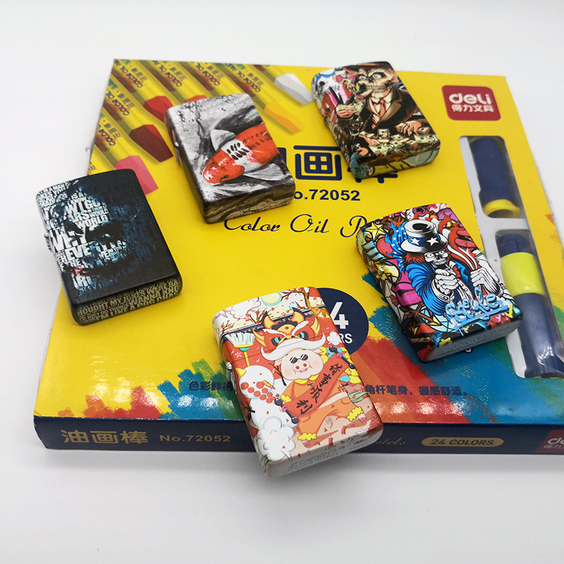 Sullo Pure Copper Windproof Brass Kerosene Lighter Six Sides Baking Lacquered Color Printing Process Graffiti Cool Personality Collection