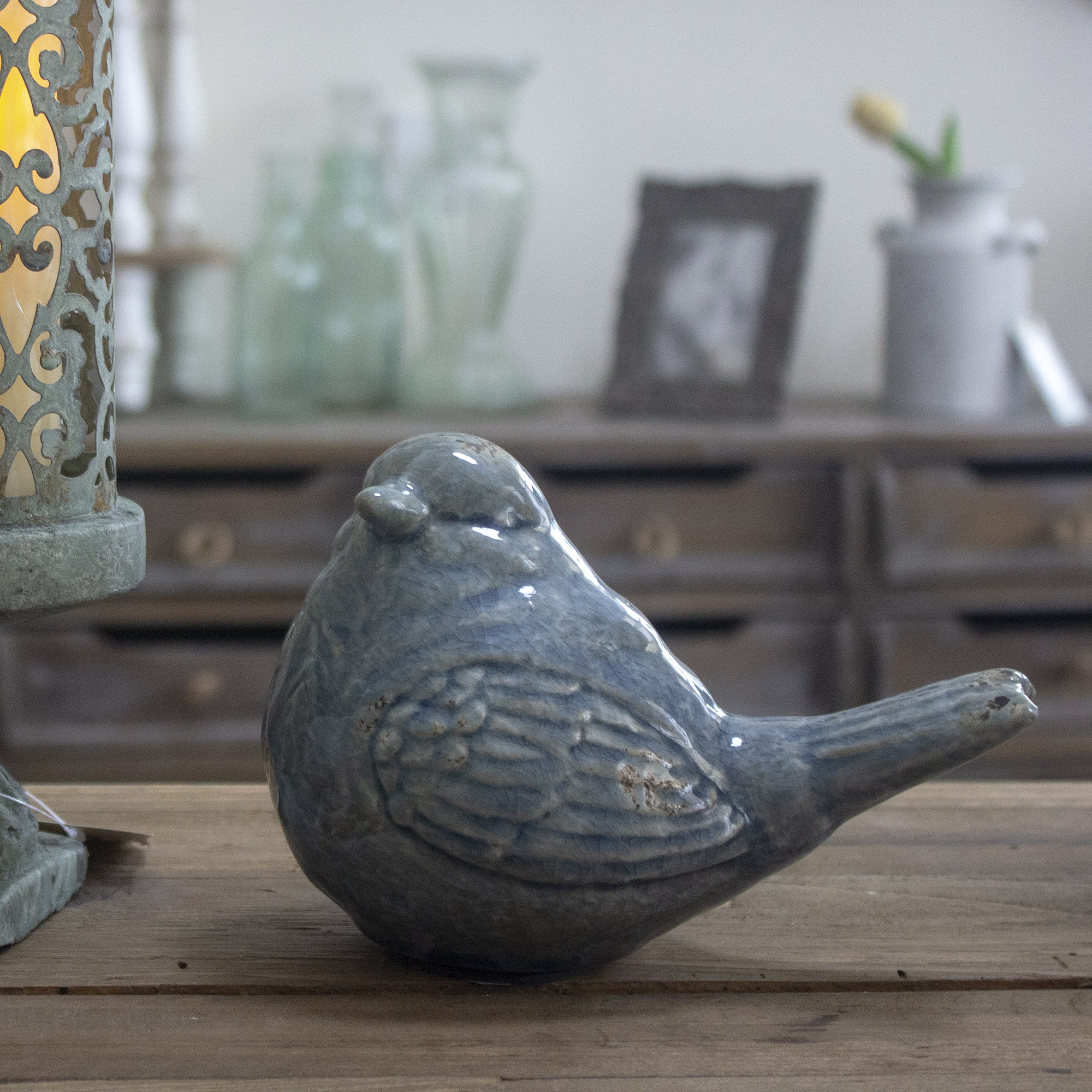 Retro Crafts Ceramic Bird Cracks Small Birds Making Old Pottery Method Medieval Pendulum Blue Tabletop Hand-worked Decoration-Taobao