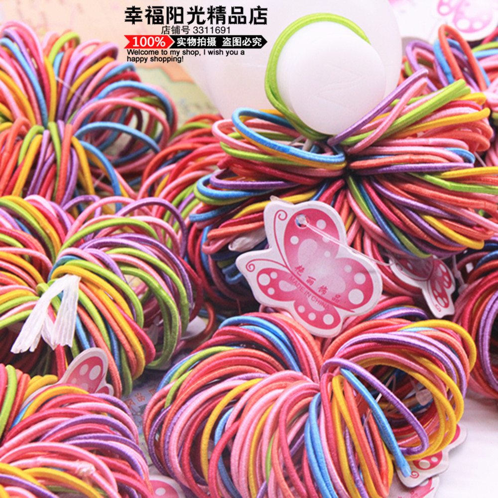 Rainbow hair ring baby without injury a rubber band head decorated leather sleeve Hair Clip Hair Clip Little Leather Fascia Girl Panned Head Flowers