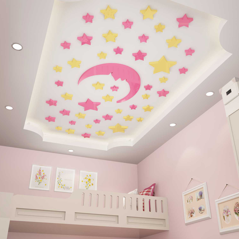 Creative Stars and Moon Acrylic 3D Stereo Wall Stickers Bedroom Bedside Ceiling Chandelier Decoration Self-Adhesive Wall Stickers