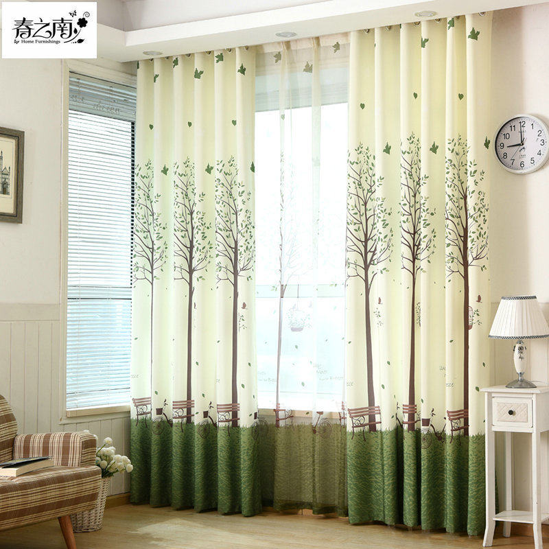 Shading printed pastoral curtains Korean pastoral custom fabric Window screen curtain Living room bedroom net red curtain shading