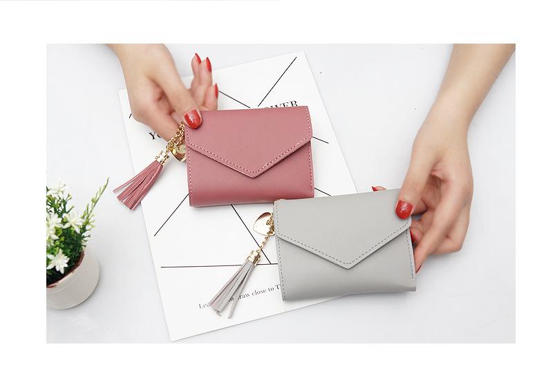 Ví ngắn thời trang 2019 nữ sinh viên Hàn Quốc phiên bản ví tình yêu tua rua ví mini túi mini đa chức năng ví nhỏ - Ví / chủ thẻ bóp tiền