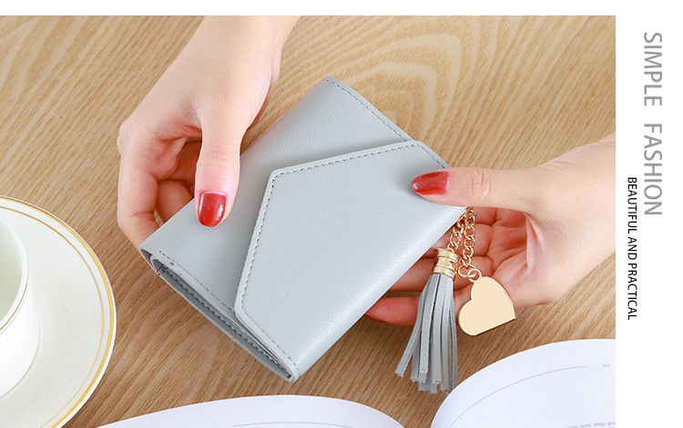 Phiên bản tiếng Hàn mới của ví nữ ngắn đoạn đơn giản tình yêu tua rua kim loại mini ví nhỏ cầm tay nhỏ tươi - Ví / chủ thẻ pedro ví nam
