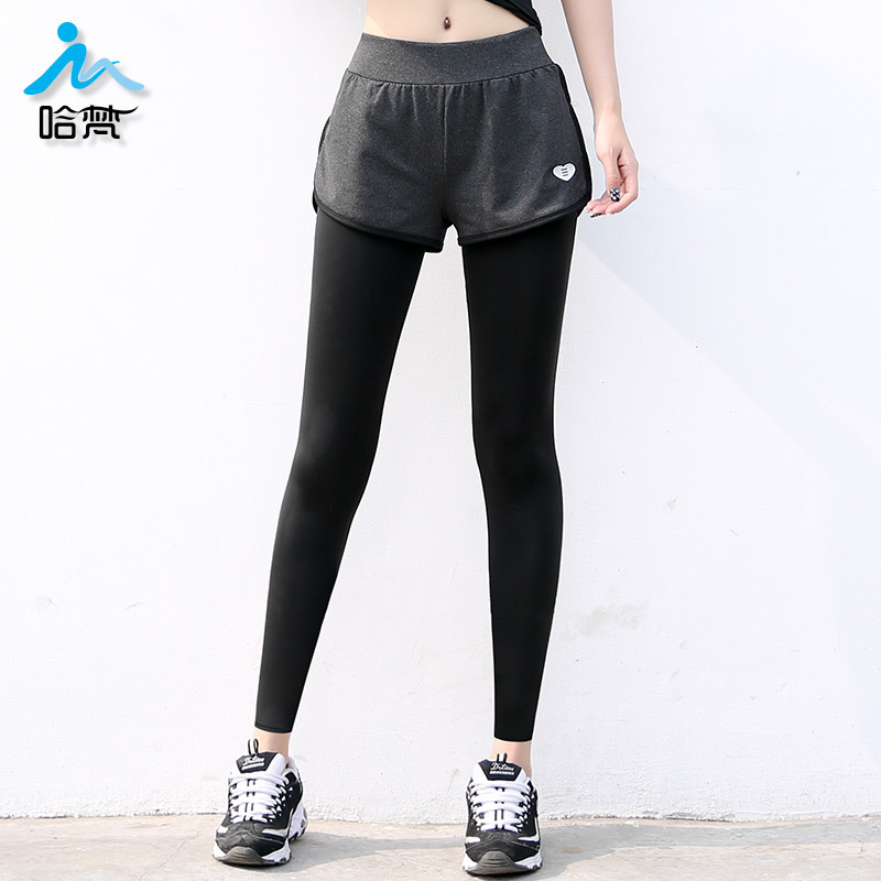 Spring Summer Fitness Room Yoga Pants Women Seven 90% Fake Two Dance Sports Running Pants Tight Fit Speed Dry Long Pants Stretch