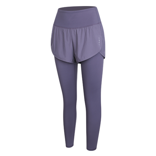 高腰新款健身裤女户外假两件跑步瑜伽裤训练打底裤速干运动裤春夏