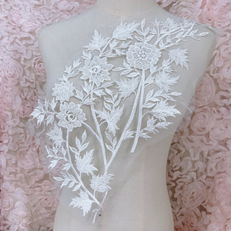 High-Quality White Beaded Embroidered Flower Applique DIY Wedding Dress Lace Corset Trim Accessories