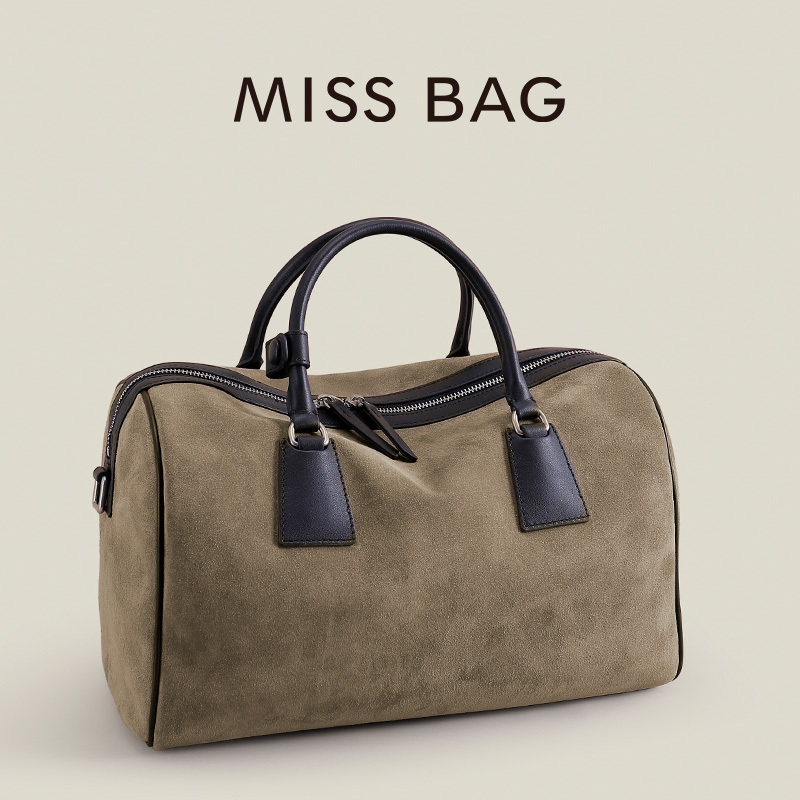 Good Morning, Miss Baotou, the New Autumn and Winter Frosted Leather Boston Pillow Bag for Women, High-End Genuine Leather Bowling Bag
