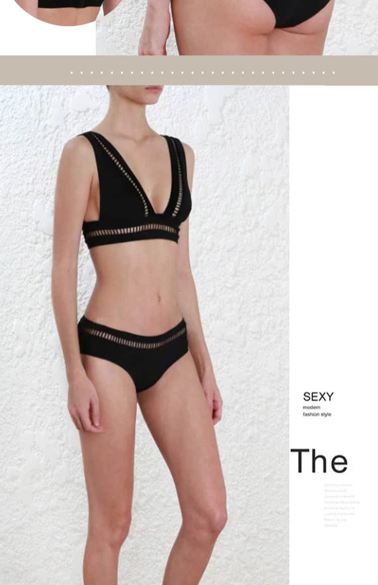 Châu Âu và Hoa Kỳ ngực nhỏ gợi cảm ba điểm tụ tập sâu v thêu bikini rỗng màu đen là áo tắm mỏng một mảnh của phụ nữ bộ đồ bơi nữ kín đáo