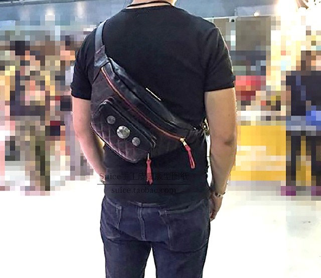 Leather Goods Pattern Men's Bag Harley Motorcycle Bag Waist Bag Chest Bag Men's Pattern Khaki Chest Bag DIY