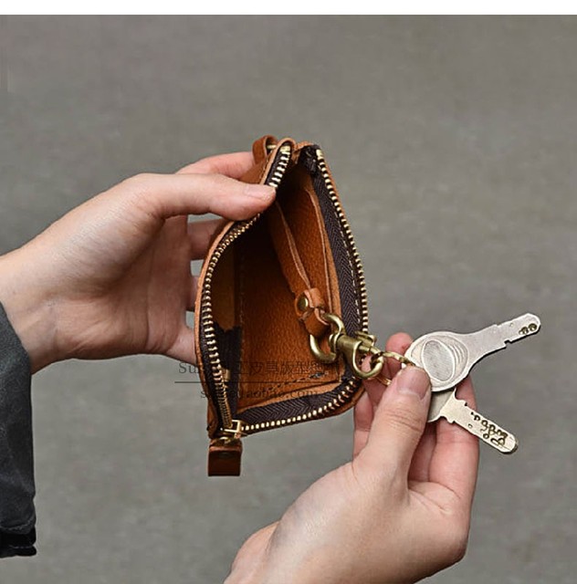 Short Genuine Leather Handmade Patterned Key Bag Pattern, Japanese Coin and Card Holder Men's Wallet Pattern
