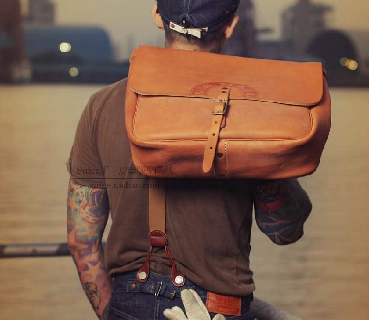 Handmade leather DIY messenger bag edition drawings Men's leather bag drawings Paper grid pattern EF-06