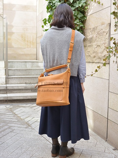 Handmade Leather Bag Pattern Design Casual Large Bag Men's Leather Pattern Paper Template Drawing Ef03