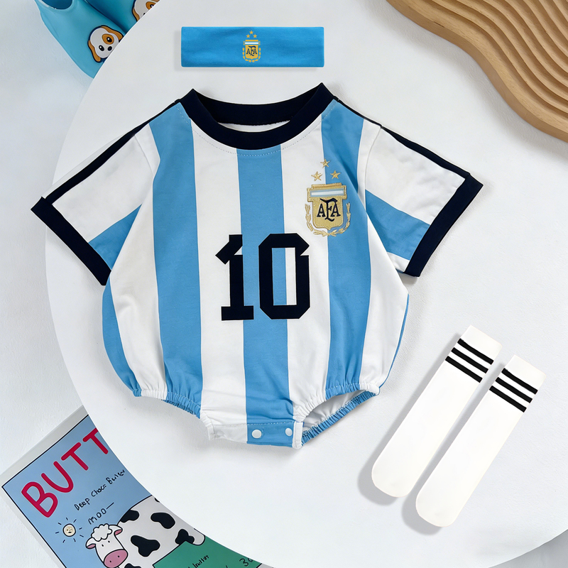 Summer 2026 Baby Romper Loose-Fitting Infant Clothing Class a Jumpsuit Messi Argentina C Ronaldo World Cup Football Uniform