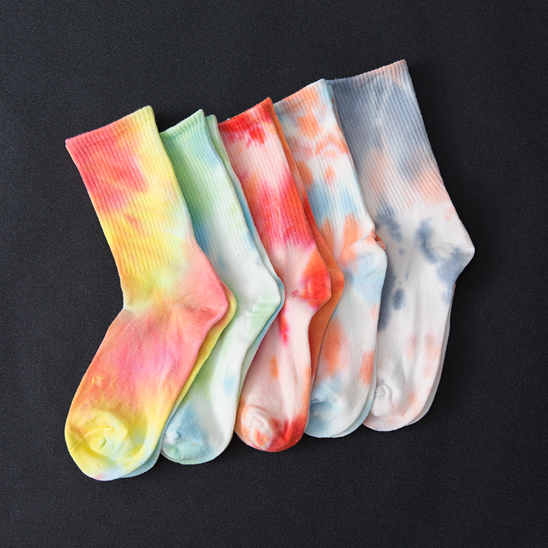 3 Pairs of Tie-Dye Socks for Women ins Trendy Pure Cotton Mid-Calf Autumn Japanese Cute Sports Socks Long Socks for Men Street Fashion Brand