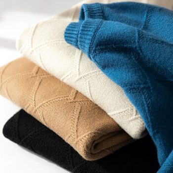 Autumn and winter men's cashmere sweater round neck thin diamond shape loose