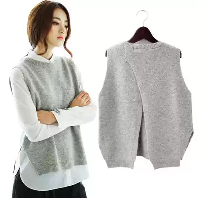 (Clearance)Korean casual knitted vest vest rear split waistcoat thin round neck short pullover jacket