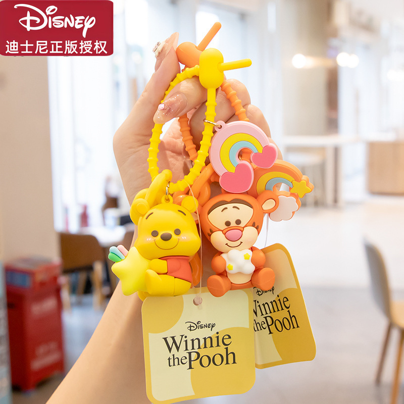 Authentic Winnie the Pooh Family Piglet Trendy Plush Toy Cute Keychain Backpack Pendant for Women Creative