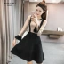 Váy đan nữ 2018 phiên bản Hàn Quốc mới là áo dài tay giả hai mảnh eo một chữ váy mùa thu và mùa đông A-Line Váy