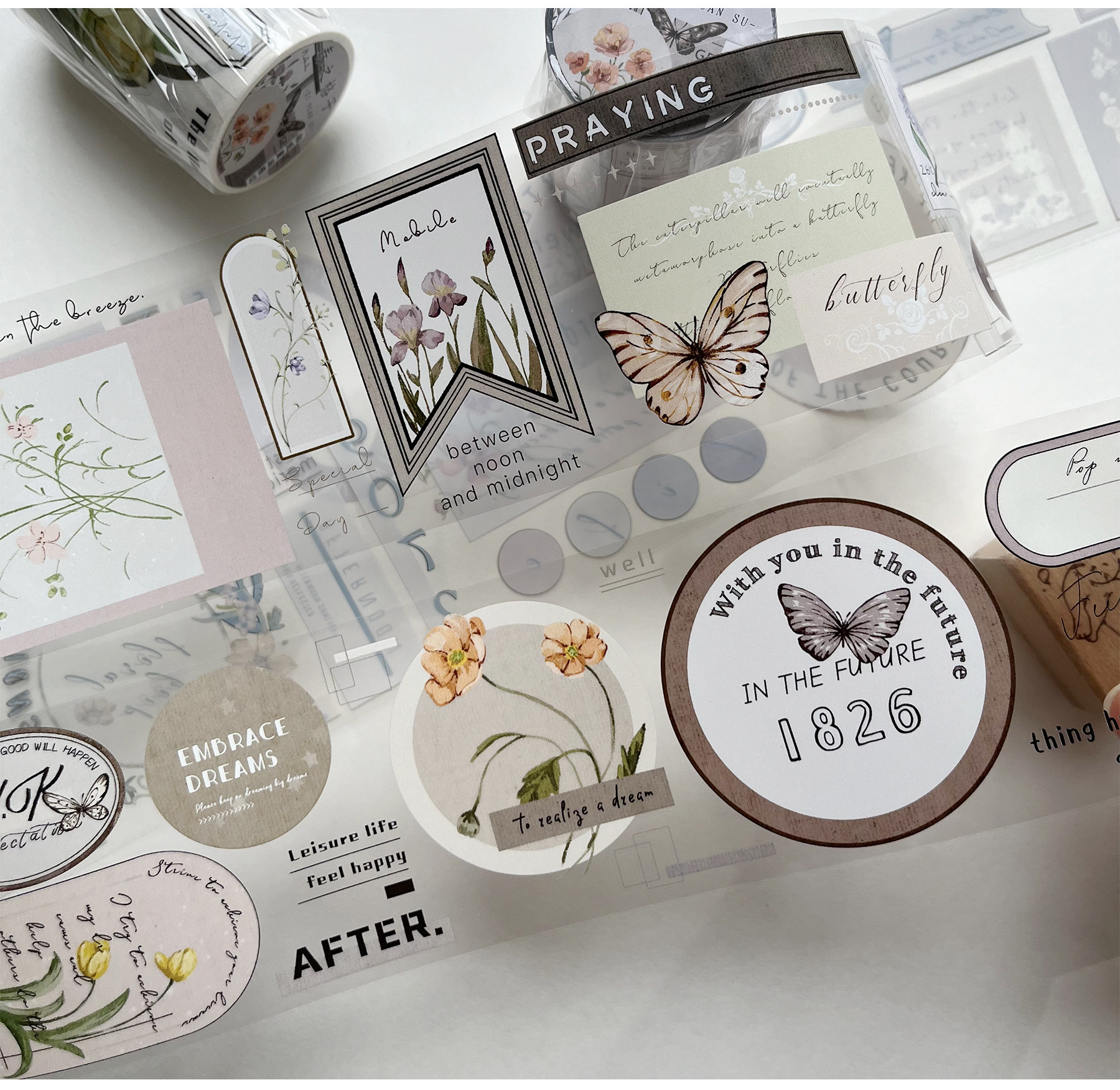 Vintage Blume Schmetterling Wörter Gitter gestanzt Haustier Washi Bänder Handwerk liefert DIY Scrapbooking-Karte machen dekorative Plan Aufkleber – Detail 12