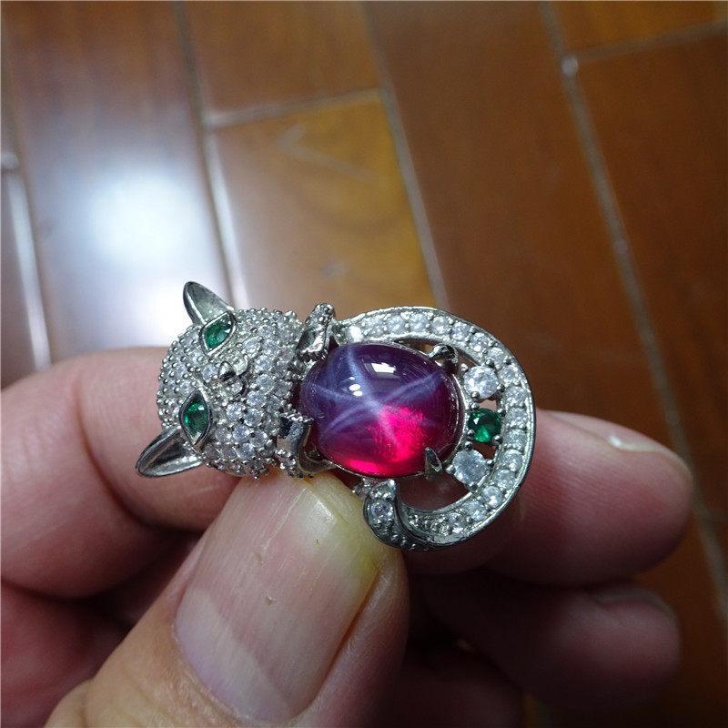 Starlight ruby ring studded diamond small cat ring Sri Lanka Tanzania Colour jewellery handmade