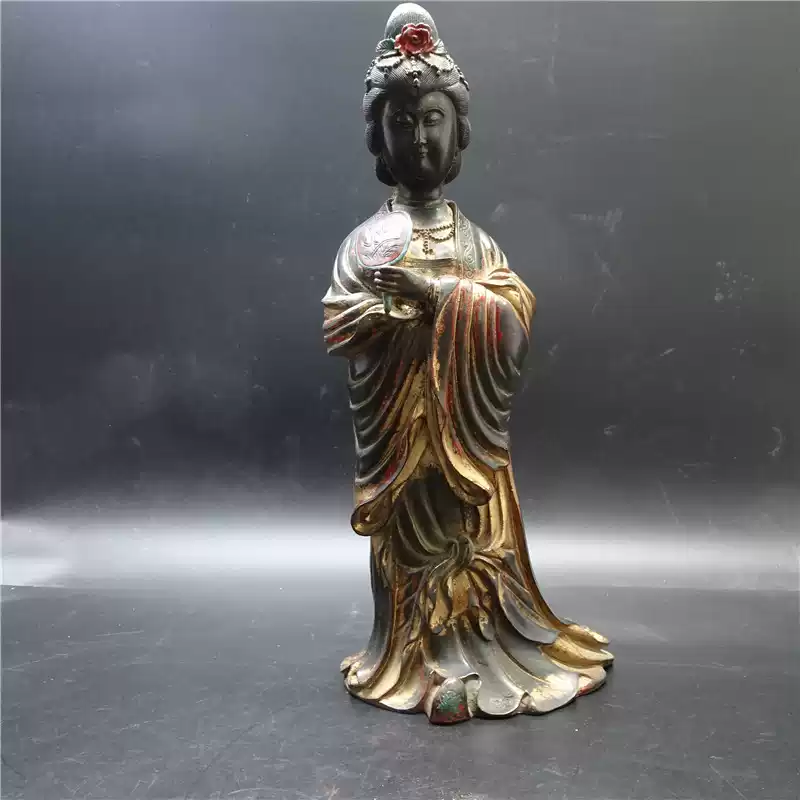 中国古董品 唐代 青銅製 鎏金 人物置物 中国古董品 唐代 青銅製 鎏金