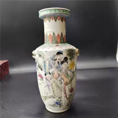 The old porcelain of the Republic of China Tonghuaju pure handmade pastel figure vase full-product Fidelity package old antiques old objects