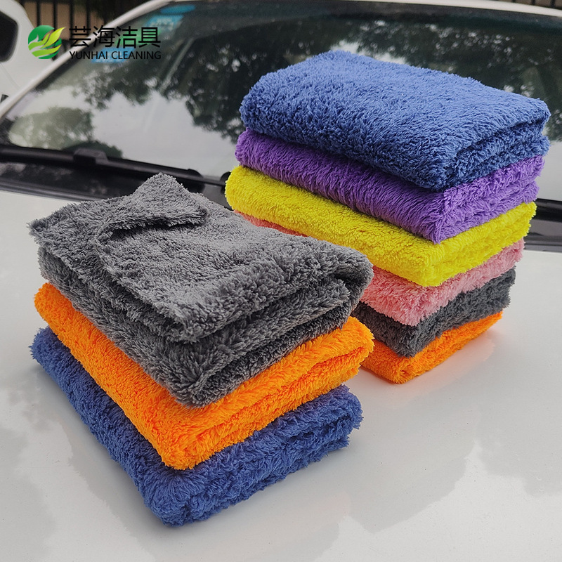 Thickened Car Wash Towel, Ultrasonic Heat-Cut Coral Velvet, Ultra-Fine Fiber, Water-Absorbent Cleaning Car Towel Cloth, Car Supplies