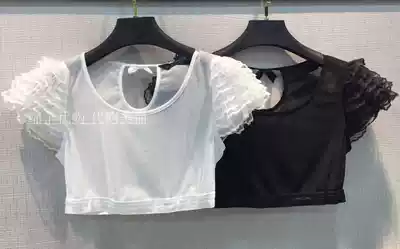 2016 spring and summer new half-sleeved ruffle sleeve bottoming shirt elastic yarn clothes wild black white spot