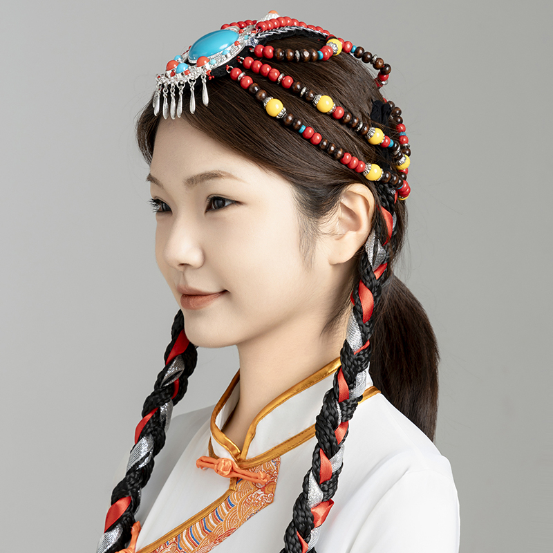 Tibetan Headwear Beading DIY Handmade Ethnic Style Hair Accessories Colorful Decoration Sky Dance Performance Costume Art Exam