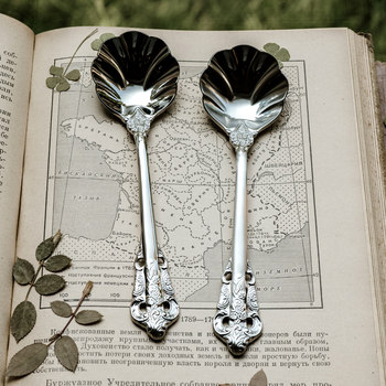 18-10 stainless steel french rococo retro hollow small shell spoon small cake spoon small dessert spoon/louvre