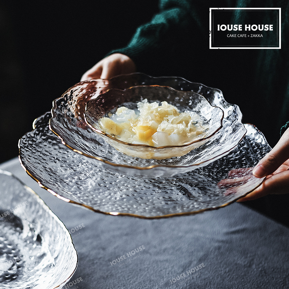 To House Ice Blossom Wave Phnom Penh Hammer Grain Glass Tray Irregular Transparent Pendulum Flapping Cold Dish Fruit Pinkpan Fish Dish