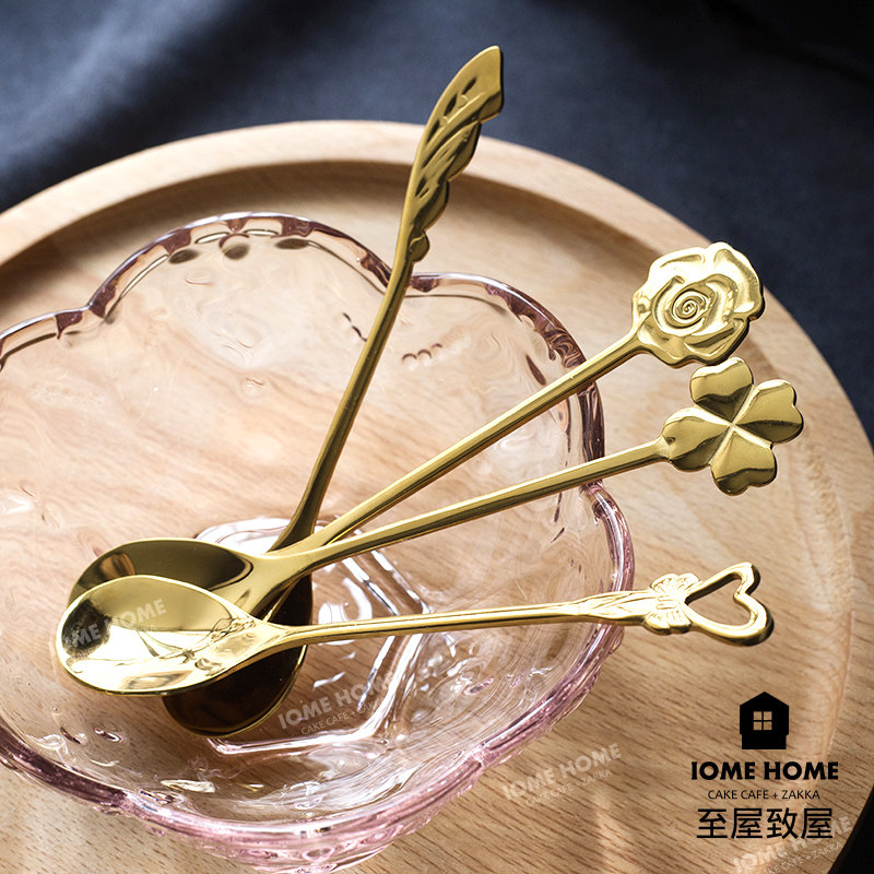 Nordic retro reliquary 304 stainless steel quadraged grass loving coffee spoon sweet stirring spoon rose for afternoon tea spoon