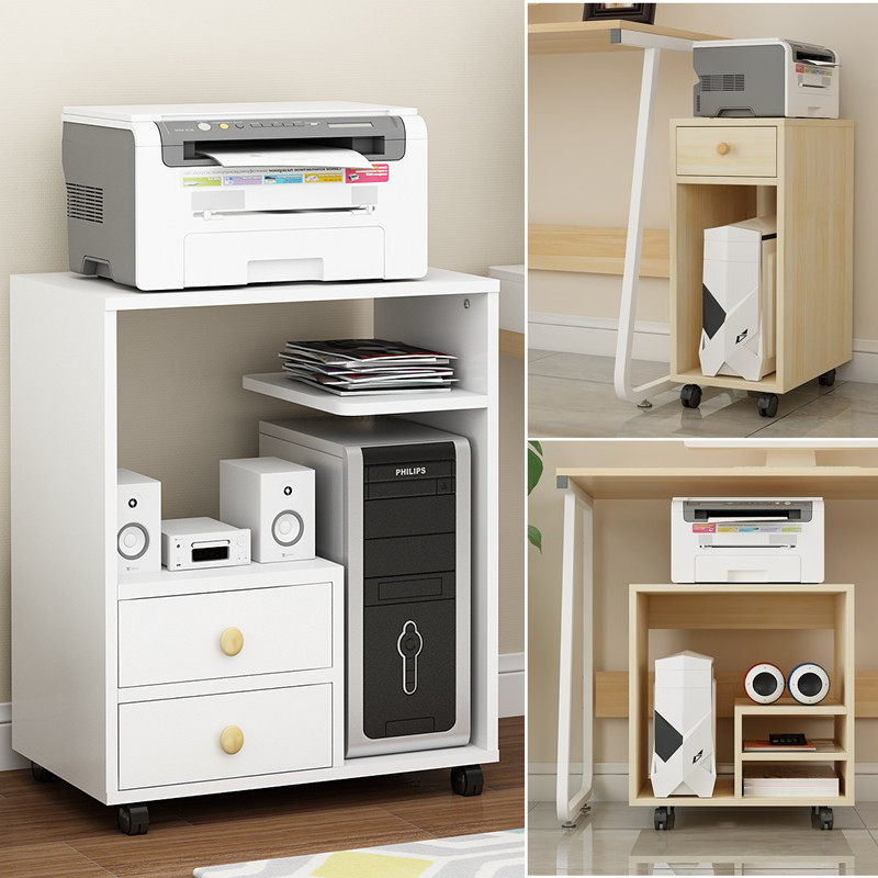 Mobile computer main frame placement office storage rack with pulley main box desktop main cabinet printer rack