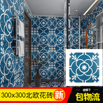 Blue American retro Nordic small tile bathroom bathroom non-slip floor tile restaurant tile wall tile kitchen toilet