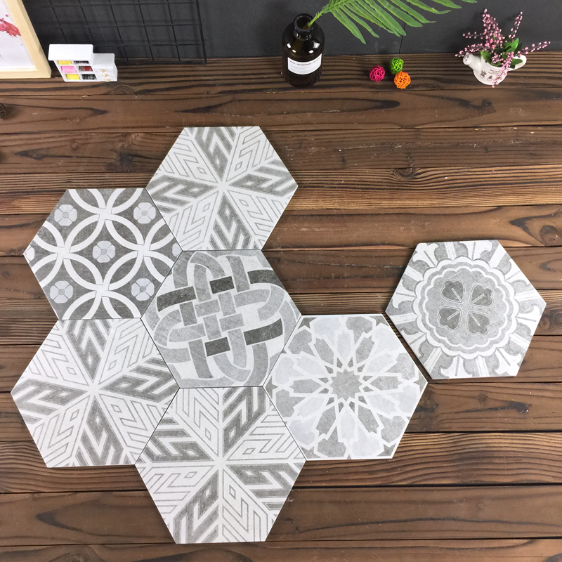 Nordic IKEA light Hexagonal brick minimalist dining room Kitchen Guard Balcony Living Room Tile 6-sided black-and-white grey wall tiles