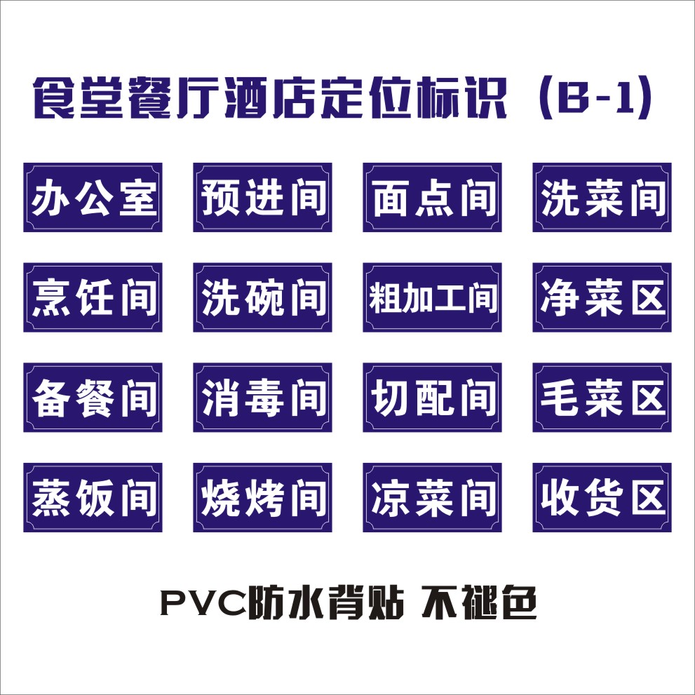 Dining room, canteen, hotel function room logo: cooking room, noodle room, steamed rice room, cutting room, pre-entering room, disinfection room