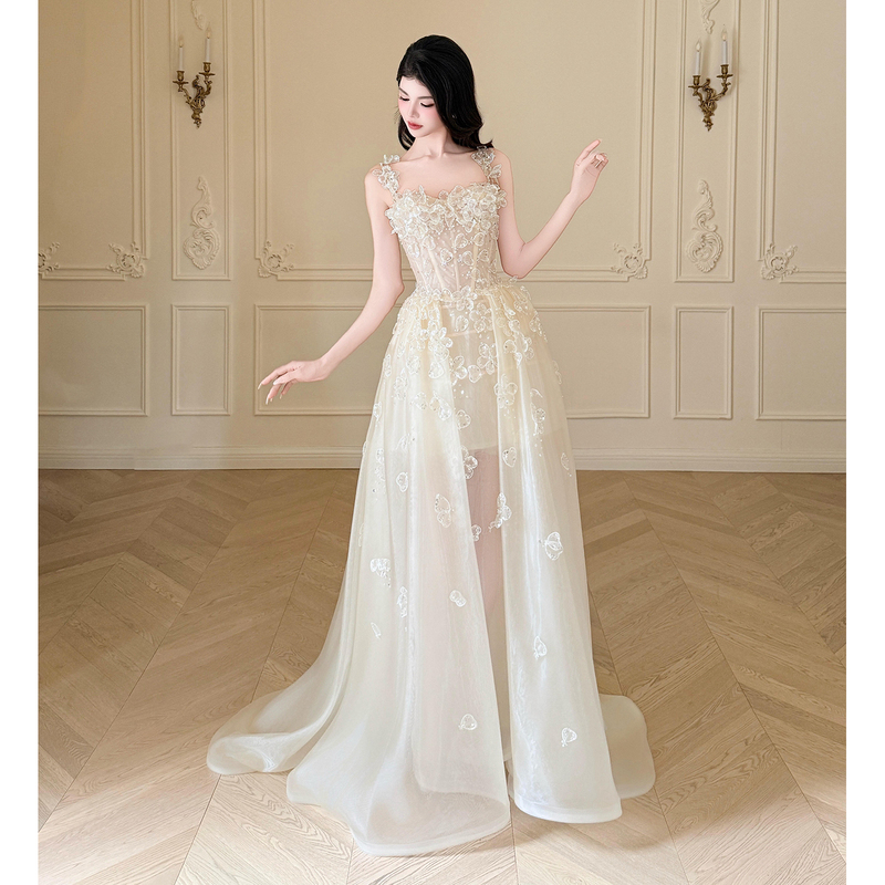 Beautiful Strapless Evening Dress for Women 2026 New Style Bride Engagement Wedding Robe Dress Birthday Coming-Of-Age Ceremony Dress