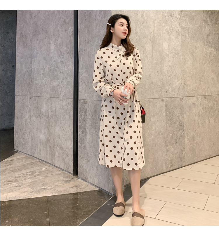 VK旗艦店 韓國風時尚波點顯瘦雪紡長袖洋裝