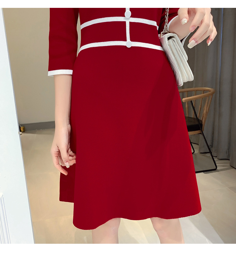 VK旗艦店 韓國復古小香風收腰針織七分長袖洋裝