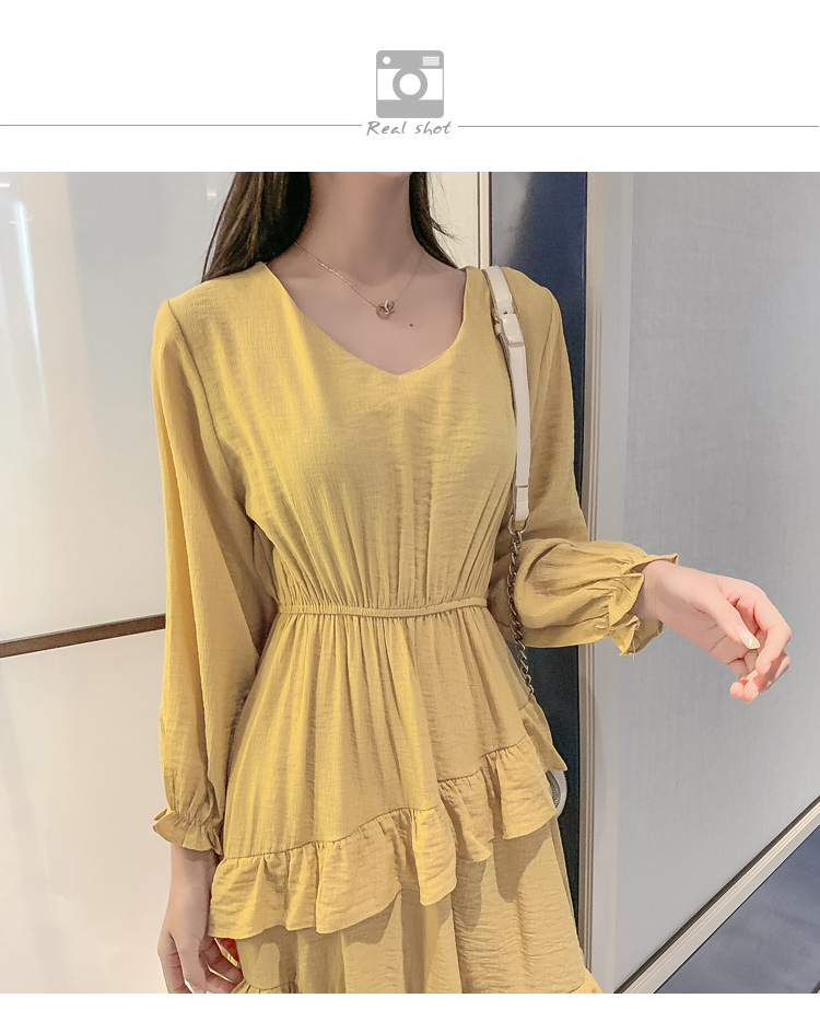 VK旗艦店 韓國風超仙收腰顯瘦荷葉邊蛋糕長版長袖洋裝