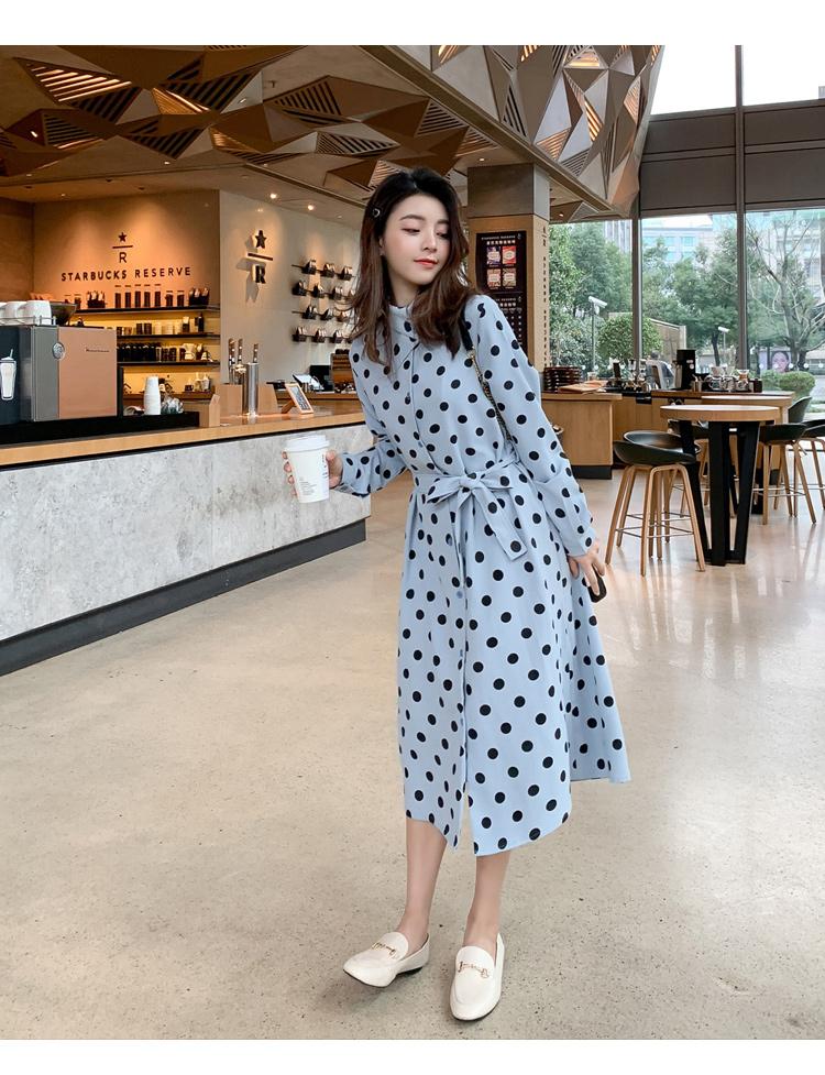 VK旗艦店 韓國風時尚波點顯瘦雪紡長袖洋裝